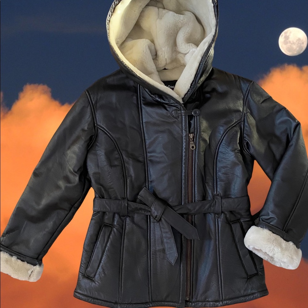 ❤️‍🔥FANTASTIC Vintage Wilsons Leather Faux Fur Lined Hooded Belted Winter Coat - Picture 8 of 14